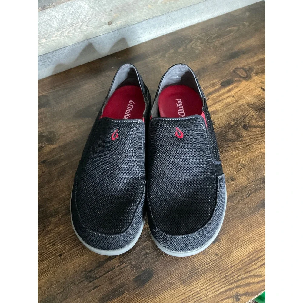 OluKai Nohea Mesh Mens Slip On Shoes Black Red Loafers 10188-4040 US 9.5